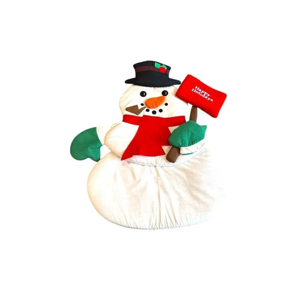 Vintage Cloth Wall Door Hanging Snowman Christmas Happy Holidays Lillian Vernon